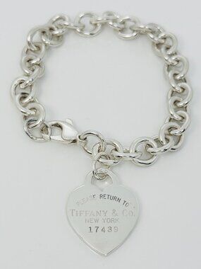 8.5" Large Please Return to Tiffany New York Heart Tag Charm Bracelet